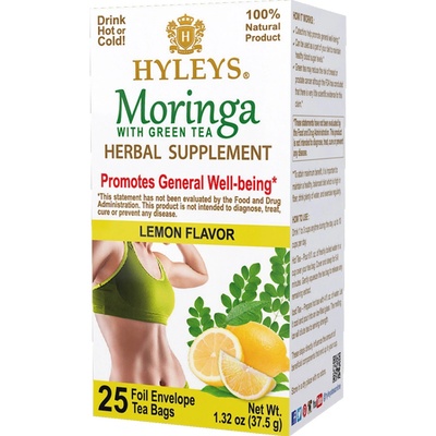 Hyleys Moringa with green tea herbal supplement lemon 25 sáčků