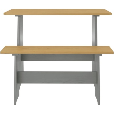 vidaXL Jedálenský stôl s lavicou REINE Honey Hnedá and Šedá z masívneho borovicového dreva