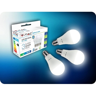 V-TAC E27 LED žiarovka 8,5W, 806lm, A60, 3 kusy Studená biela