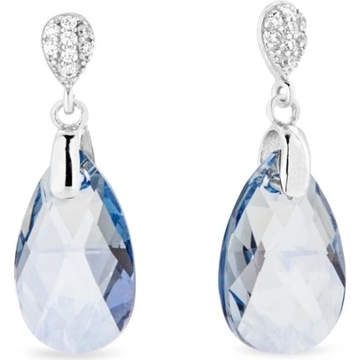 Spark stříbrné náušnice s krystaly Swarovski Elements modrá kapka Dainty Drop KW610616BLS Blue Shade