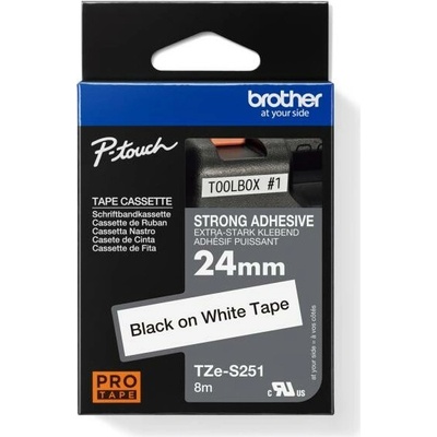páska BROTHER TZS251 čierne písmo, biela páska extra lepivá ADHESIVE Tape (24mm) TZES251