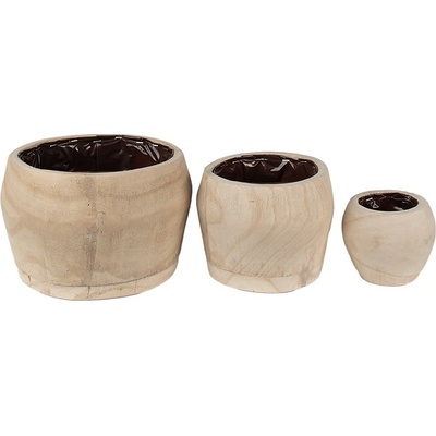 Clayre & Eef Set 3ks přírodní dřevěný květináč 24x15 / 18x13 / 12x10 cm