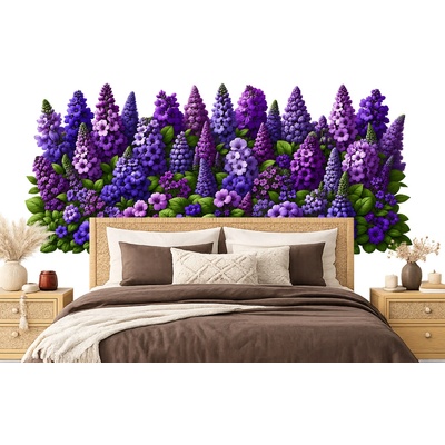 Nalepte.cz Fialové kvety textilní prelepiteľná nálepka na stenu list 225 x 100 cm