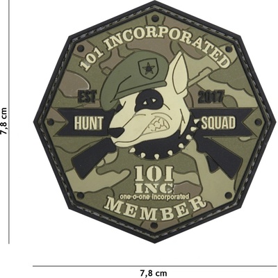 Gumová nášivka 101 Inc Hunt Squad - olivová