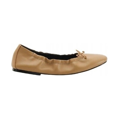 Klasické kožené ploché baleríny s vlnenou mašľou hnedé