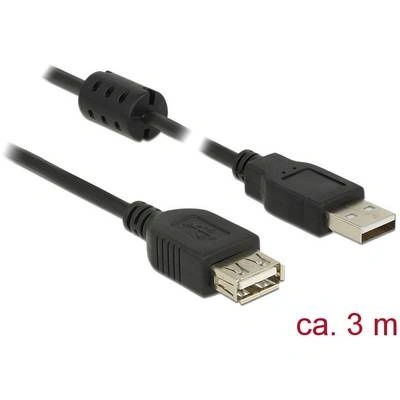 Delock USB 2.0 Hosszabbítókábel [1x USB 2.0 dugó, A típus - 1x USB 2.0 alj, A típus] 3.00 m Fekete Ferritmaggal (84886) (84886)