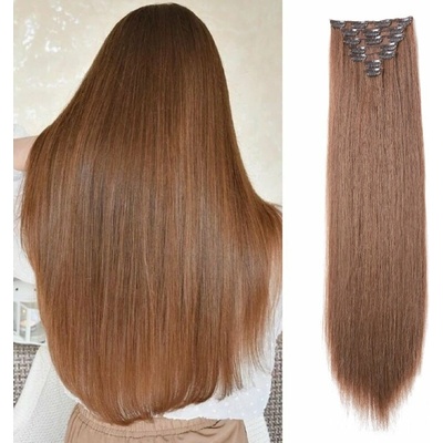Vlasy clip in 7 pásov - svetlohnedé vlasové príčesky rovné 60 cm