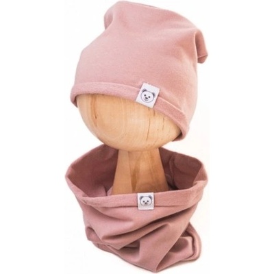 Baby Nellys čiapka s nákrčníkom bavlna Little Bear púdrová