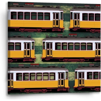 Sablio Obraz Lisabonské historické električky Zelený Pattern - 50x50 cm