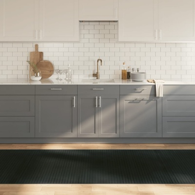 vidaXL Килим, правоъгълен, сив, 100x1000 см, бамбук (376970)