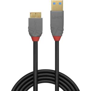 Lindy Кабел Lindy Anthra Line, от USB Type-A 3.0 (м) към USB Micro-B 3.0 (м), 2.0 м, черен (LNY-36767)
