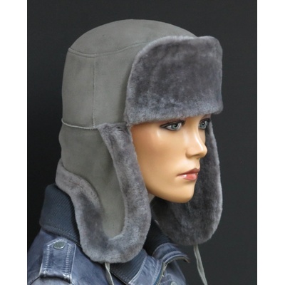 Špongr Kožešinová velurová ušanka z jehnětiny SE44 šedá