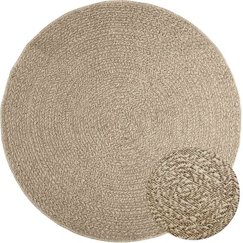 vidaXL Килим "ZIZUR", Бежов Ø 160 см, визия юта, за закрито и открито (4010416)