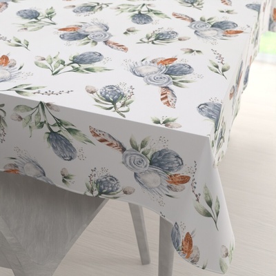 Biante bavlna obdélníkový ubrus Sandra SA-707 Modré květy Protea na bílém 100x140cm