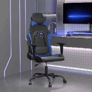 vidaXL Гейминг стол, черно и синьо, изкуствена кожа (3143641)