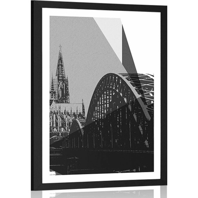 Plakát s paspartou ilustrace města Kolín v černobílém provedení - 60x90 no frame
