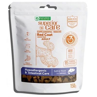 AKVATERA Nature's Protection DOG - Superior Care Red Hypoallergenic Intestinal Care with Salmon, лакомство за червени кучета със сьомга - за добро храносмилане 150 гр, Литва