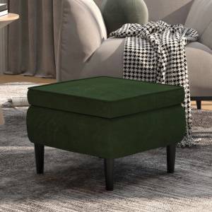 vidaXL Табуретка с дървени крака, тъмнозелена, кадифе (329438)