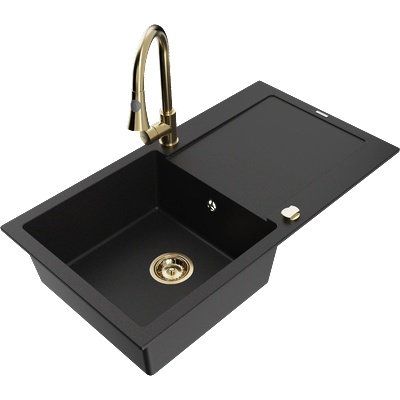 Mexen Leo гранитна кухненска мивка с 1 отделение с оцеждаща повърхност и (6501-77-670101-50)