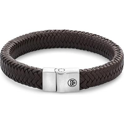 Rebel & Rose Pánský kožený náramek s bezpečnostní sponou Full Metal Herringbone Brown RR-M0022-S-M