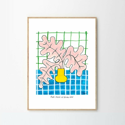 Moikka Plakát Pink Plant in Yellow Vase by Madelen Möllard A4 (21x27cm)