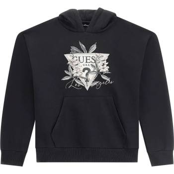 GUESS Черен суичър с качулка за момиче с цветна щампа и джоб Guess