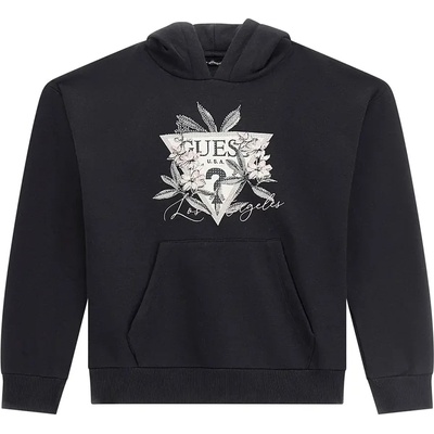 GUESS Черен суичър с качулка за момиче с цветна щампа и джоб Guess