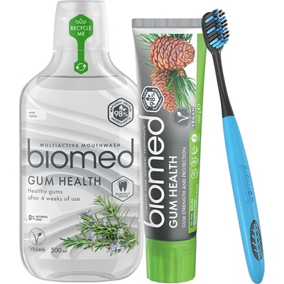 BIOMED Gum Health péče o citlivé dásně Ústní voda 500 ml + Zubní pasta 100 g + Zubní kartáček