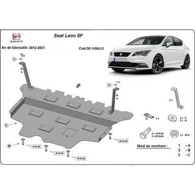Scut Motor - Румъния Метална кора под двигател и скоростна кутия seat leon от 2012 (автоматик) (401229)