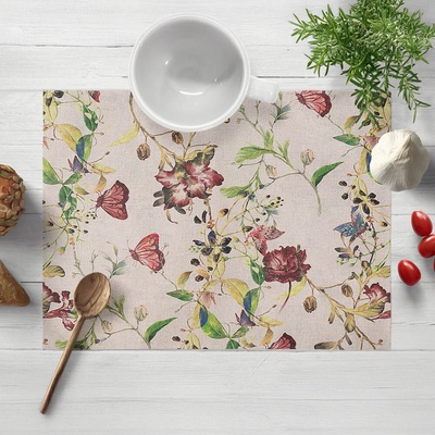 Biante Dekoračné prestieranie PML-083 Kvety a motýle na béžovom 30x40 cm