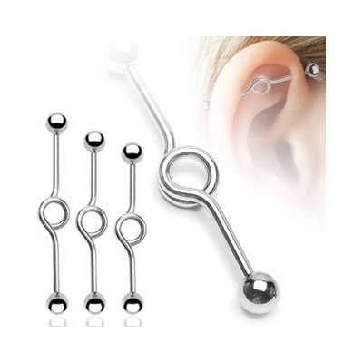 Šperky eshop piercing z chirurgické oceli do ucha rovná tyčinka se smyčkou kuličkové ukončení C6.10 Rozměr: 16 mm x 32 mm x 5 mm
