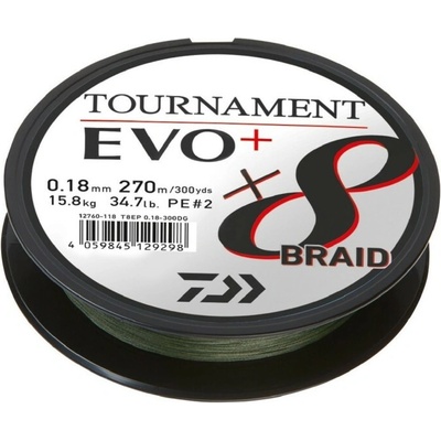 Daiwa Tournament X8 Braid Evo+ Tmavo Zelená 900m 0,08mm/4,9kg