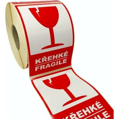 Traiva s.r.o Značení obalů - Křehké / Fragile - červený piktogram Verze: Samolepka 80 x 120 mm tl. 0,1 mm - kotouč 500 ks - Kód: 17648