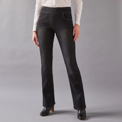 Strečové bootcut džegíny pre nižšiu postavu čierna