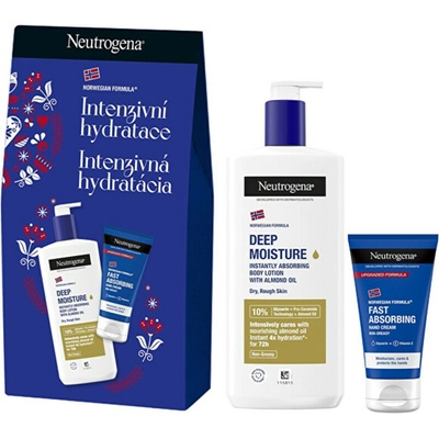 Neutrogena Norwegian Formula Deep Moisture hĺbkovo hydratačný krém s olejom 400 ml + Neutrogena Norská receptura rýchlo sa vstrebávajúci krém na ruky 75 ml kozmetická sada