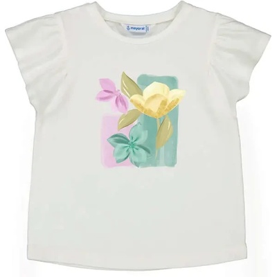 MAYORAL Тениска къс ръкав Бяла със синьо-зелени цветя за мини момиче Mayoral