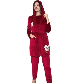 Image 1 of Плюшен комплект пижама с халат в цвят бордо