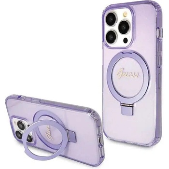 GUESS Кейс Guess Ring Stand Script Glitter MagSafe за iPhone 13 Pro / 13, лилав (GUE003424-0)