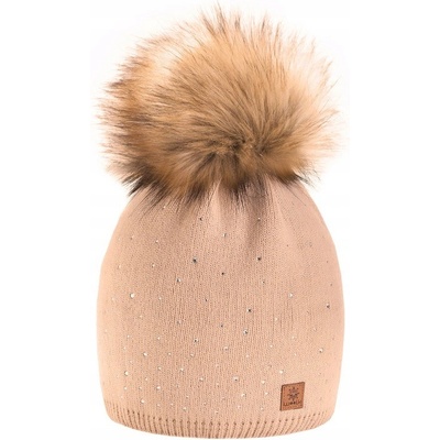 Fashionweek dámská zimní čepice s bambulí flísová podšívka Jenot Verona Béžový
