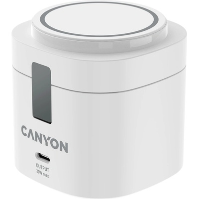 CANYON Компактна безжична зарядна станция CANYON 4 in 1, Qi2, 15W max, 70x70x70.3mm, с 65W адаптер - CNS-WCS405W (CNS-WCS405W)