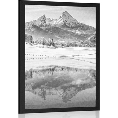 Plakát zasněžená krajina v Alpách v černobílém provedení - 40x60 white