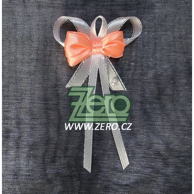 Vonička (vývazek) svatební - bílo-stříbrná s lososovou mašličkou – Zboží Dáma