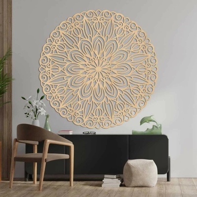Vyřezávaná dřevěná mandala na zeď květ času - ORIN: HDF - Javor 40 cm 4331-79712 HDF0249