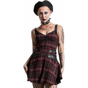 KILLSTAR Дамска рокля KILLSTAR - Distortion Pleated - BLOOD TARTAN - KSRA003963