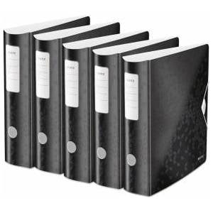 Leitz quality folder 180° Active WOW, pack of 5, A4, wide, rounded spine, 8.2 cm wide, elastic band closure, light polyfoam, plastic folder, WOW series, black, 11060095 - 11060095-5