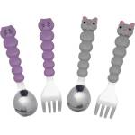 Melii Комплект прибори за хранене Melii - Неръждаема стомана, 12м+, Cat & Bulldog (ML15900) - baby