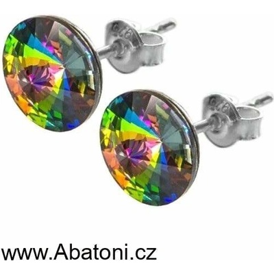 Swarovski Elements Rivoli vlepený krystal Ocelové náušnice pecky puzety zelené kulaté 51037.3 Vitrail Medium zeleno-růžová duhová