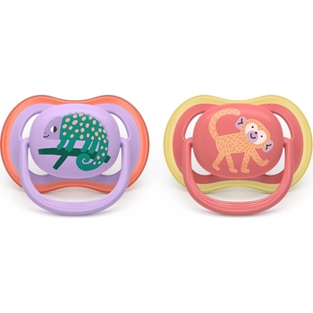 Philips Залъгалки Philips Avent - Ultra Air, с декорация Маймунка и хамелеон с кутия за стерилизиране, 18 m+, 2 броя (00A.0654.001)