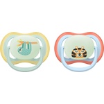 Philips Залъгалки Philips Avent - Ultra Air Night, 0-6 м, 2 броя, ленивец/тигър (SCF376/24) - baby