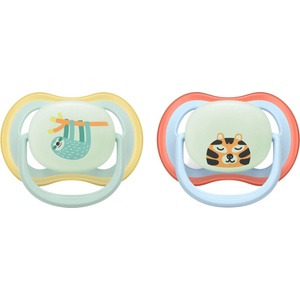 Philips Залъгалки Philips Avent - Ultra Air Night, 0-6 м, 2 броя, ленивец/тигър (SCF376/24) - baby
